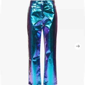 Metallic straight-leg high-rise faux leather trousers